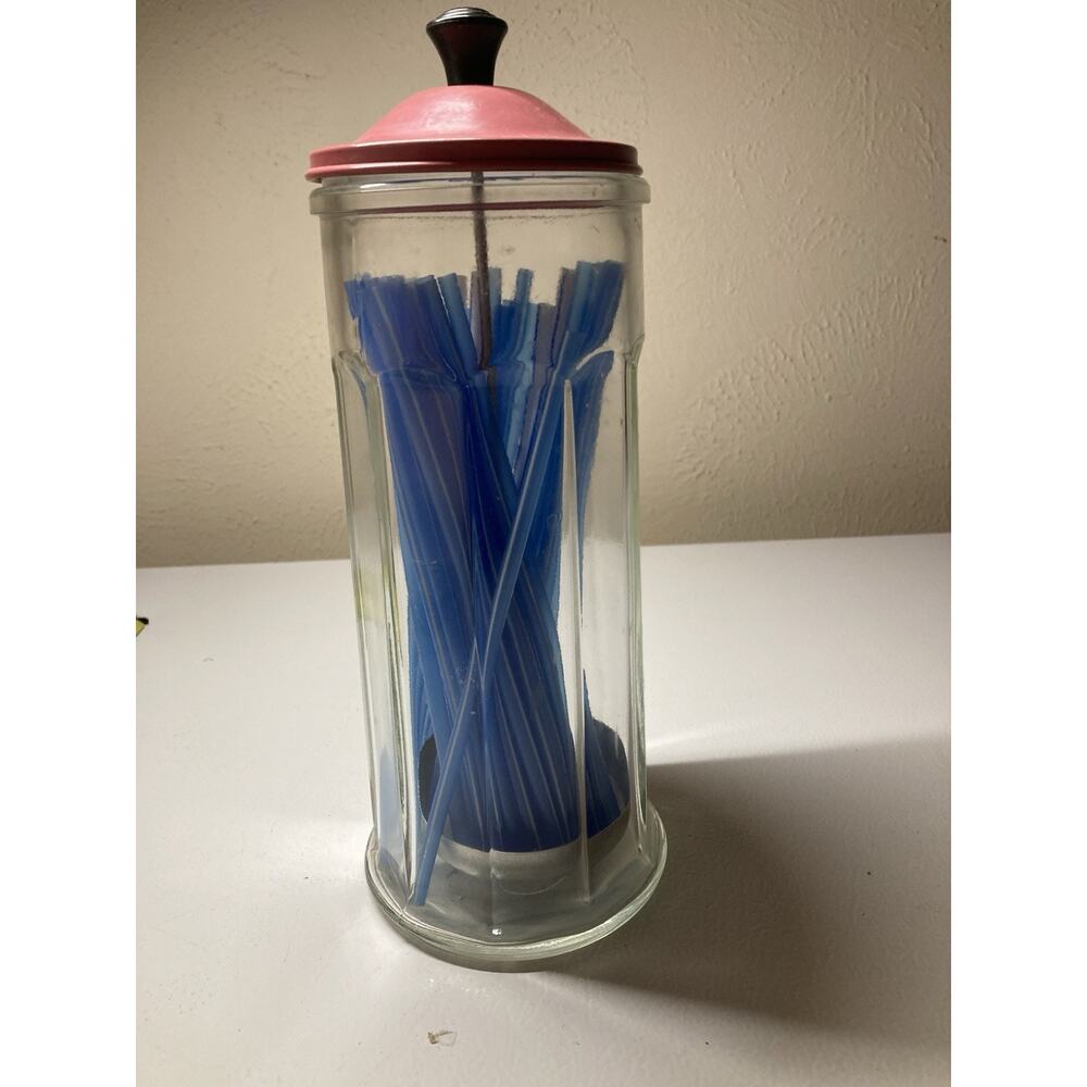 Vtg. Soda Fountain Straw Dispenser/Holder...Thick Clear Glass...11" Tall